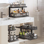 2 Pack 21IN-Depth Under Sink Organizer With Next-Gen Ball-Bearing Slides,2-Tier Precision Mesh Pull Out Cabinet Storage for Bathroom&Kitchen,Height Adjustable Drawers Shelf,Anti-rust-Black