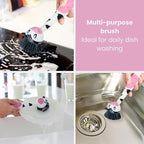 Vigar Moo Cow-Shaped Soap Dispensing Dish Brush, Dish Brush with Soap Dispenser for Pot Scrubber, Dishes, Sink, and Kitchen Essentials, White, Black
