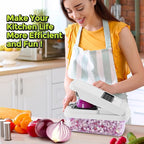 Vegetable Chopper,12-in-1 Multifunctional Food Chopper,Professional Onion Chopper with 7 Blades,Vegetable Cutter with Container for Salad,Potato,Carrot,and Garlic; Essential Kitchen Tool (White)