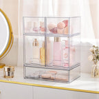 Vtopmart Stackable Storage Drawers Set of 4, Clear Plastic Organizer Bins for Bathroom Supplies,Ideal for Cabinet,Pantry,Laundry Room Organization