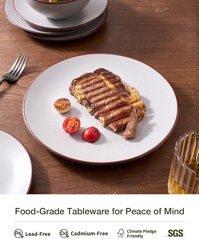 Famiware Venus Plates and Bowls Sets, 24 Pieces Stoneware Speckled Dishes Dinnerware Set for 8, Matte Light Gray - Microwave & Dishwasher Safe, Modern Minimalist, for Everyday Meals & Formal Dining