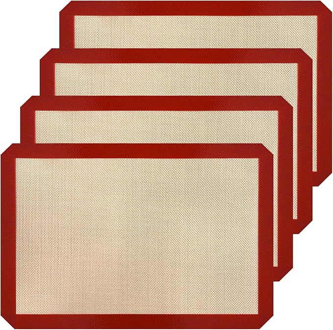4 Pack 16.5" x 11.6" Reusable Silicone Baking Mat for Cake Pan/16 x11 Cheesecake Pan/Toaster Oven/XL Air Fryer,16" Food Grade Silicone Mat for Baking Sheet, Non-Stick&Reusable
