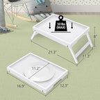 Artmeer Bed Tray Table with Folding Legs,Bamboo Breakfast in Bed for TV Table, Laptop Computer Tray,Eating,Snack Tray (White) Large Size