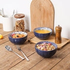 Selamica Ceramic Cereal Bowls Set 25 OZ, Embossed Soup Bowls, Dessert Bowls 5.9 Inch Ceramic Kitchen Bowls for Ramen Oatmeal Fruits, Microwave Dishwasher Safe, Set of 4, Blue