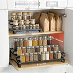 Expandable Spice Rack Organizer for Cabinet 3 Tiered Metal Seasoning Organization with Guardrails Spice Shelf Storage for Jars Adjustable Length 13"-21" Black 2Pack