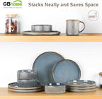 GBHOME 18-Piece Stoneware Dinnerware Set for 6 – Ribbed Ceramic Plates and Bowls, Scratch-Resistant, Microwave & Dishwasher Safe, Reactive Glaze, Reactive Glaze Teal