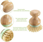 4 Pieces Bamboo Dish Scrub Brush with Holders Wooden Bamboo Round Scrubbers Stiff Bristles Pot Brushes for Wash Dishes, Pots, Pans, Kitchen Iron Pot Pan Sink(Classic Style,Green)
