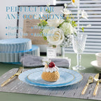 Lullaby 60PCS Light Blue Scalloped Plastic Plates with Gold Rim, Includes 30PCS Dinner Plate 10'' and 30PCS Dessert Plate 7.5'', Baby Blue Plastic Plates for Party, Wedding and Daily Use