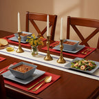 TP 12-Piece Melamine Dinnerware Sets, Plates and Bowls Dishes Set for 4, Break-Resistant & Non-Microwavable, Lightweight Square Dinner Plates, Grey