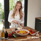 Extra Large Wooden Salad Bowl Set With Serving Utensils - A Beautiful Party Salad & Fruit Bowl With Serving Spoons Perfect for Your Dinner Party - Decorative & Practical Kitchen Must-Have