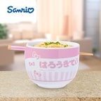 Silver Buffalo Sanrio Hello Kitty Pink Stripes Ceramic Ramen Bowl with Chopsticks, 20 Ounces
