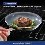 Tramontina Professional 10-Inch Ceramic Non Stick Frying Pan, Heavy-Gauge Aluminum Skillet with Ceramic Nonstick Coating, Dishwasher and Oven Safe, Gray
