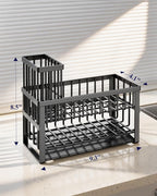 Kitsure Sponge Holder for Kitchen Sink - Rustproof Stainless Steel Sink Caddy Organization and Storage Essentials with High Brush Holder, Home Decor Accessories, 9.3" x 4.1" x 8.5", Black