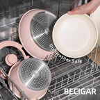 8PCS Ceramic Cookware,Nonstick Ceramic Pan, Removable Handle Pots and Pans Set, Stackable Pan Set, Nonstick Pots and Pans Set Non Stick pot(Pink)