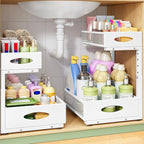 Under Sink Organizer, 1-Pack Pull Out Cabinet Organizer 2 Tier Metal Slide Out Storage Shelf Rack, L-Shaped Adjustable Height,Mesh Sliding Drawer for Kitchen, Bathroom, Laundry, Pantry, White, XL