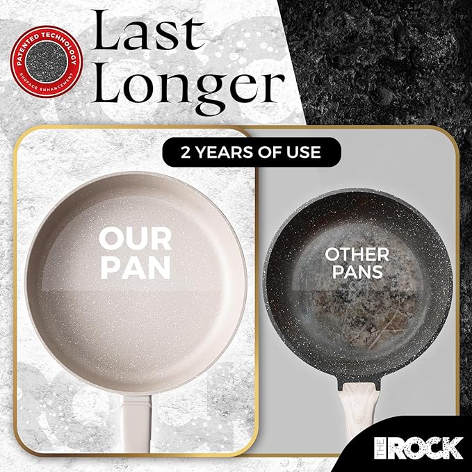 THE ROCK SOHO 11-Inch Non Stick Frying Pan with Lid–Nothing Sticks, Never Warps, Lasts Longer, Ceramic Non Toxic Skillet with Heat-Resistant Handle, PTFE PFOA&PFAS Free, Dishwasher Safe, Cream