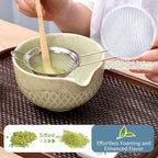 Joyscale Matcha Whisk Set, Matcha Set Whisk And Bowl, 8 Pcs Matcha Kit Set(Texture Design), 16 OZ, Japanese Matcha Tea Set, Matcha Making Kit Gifts for Tea Lovers(Macha Green)