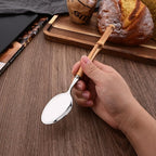 Bamboo Handle Silverware Set, 24-Piece Flatware Set for 6, Stainless Steel Cutlery Eating Utensils Include Forks Spoons and Knives for Daily Use and Party, Reusable and Modern Design