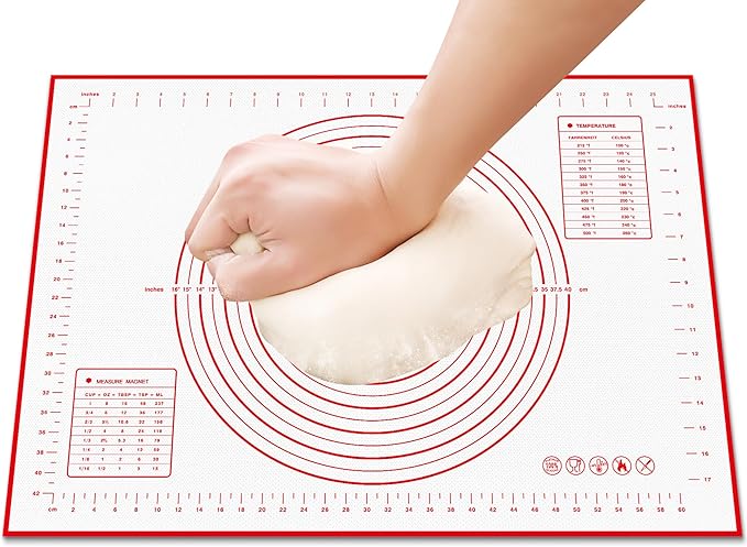 HOOMIL Silicone Baking Mat, Non-Stick, Non-Slip, Extra Large Pastry Mat for Rolling Dough, Bread Pie Crust Pizza Cookies Fondant Making, with Measurements - 28"x20"