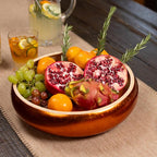 LEXA 12" Handmade Copper Bamboo Wooden Fruit Bowl for Kitchen Counter - 130 oz Lightweight Large Bamboo Wood Salad Bowl
