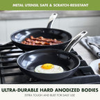 GreenPan Chatham Prime Midnight 8" and 10" Frying Pan Set, Hard Anodized Ceramic Nonstick, PFAS-Free, Dishwasher Safe, Oven Safe, Healthy Cooking Skillet for Eggs and Omelets, Black