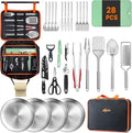 Portable Camping Cooking Utensils Set, Camp Kitchen Set with Organizer Bag, RV Essentials Outdoor Cooking Utensil Kit for Travel, Picnics, Camping, BBQs, Parties