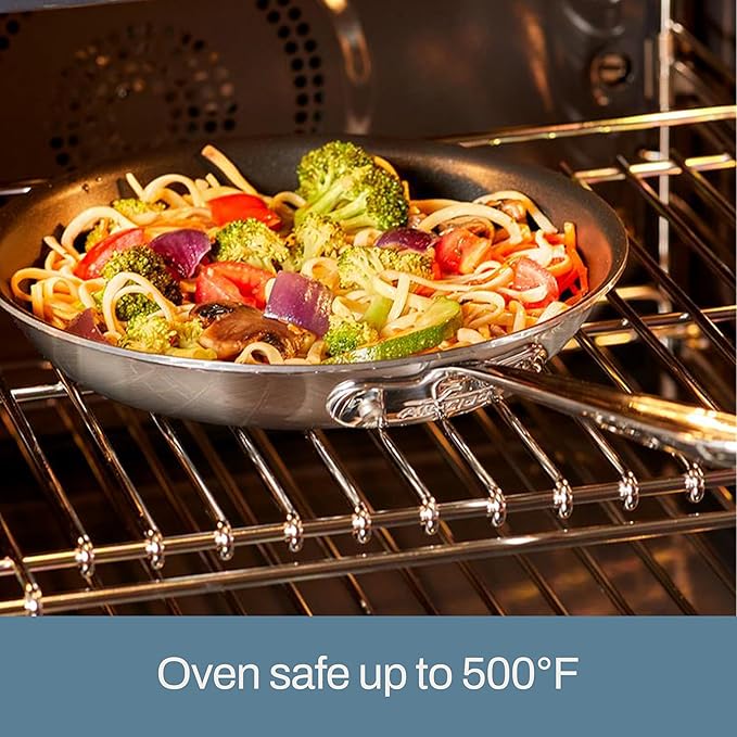 All-Clad D5 10 Inch Brushed Stainless Steel Pro Non Stick Frying pan, 5-Ply Stainless Steel Pan, Induction, Oven Broiler Safe 500F, Pancake Egg Pan, Skillet, Professional Cookware, Silver