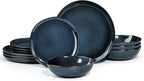 HaWare Plates and Bowls Set, Stoneware Dinnerware Sets, 12-Piece Hand-painted Dishware for 4, Ceramic Dinner Set for Home Kitchen, Microwave and Dishwasher Safe, Reactive Starry Blue