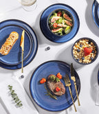 TheTerra Ceramic Dinnerware Sets for 4, 12 Pieces Handmade Reactive Glaze Plates and Bowls Set, Scratch Resistant Dish Set, Oven & Microwave & Dishwasher Safe, Blue
