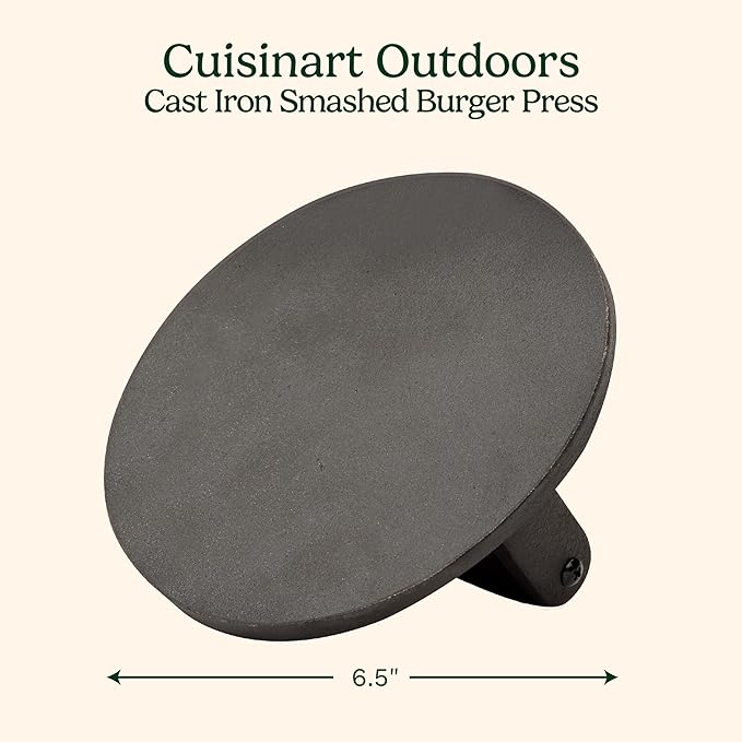 Cuisinart 6.5" Cast Iron Smashed Burger Press,Round Flat Edge Grill Press for Crispy Smash Burgers,Burger Tool for Grill and Griddle Accessories, BBQs and Tailgates,(Pack of 8)