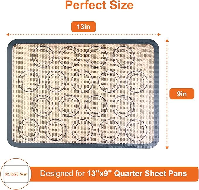 HOOMIL Macaron Silicone Baking Mats, 13"x9", Non-Stick, Reusable, Food Safe, Quarter Sheet Size Silicone Mat, Pack of 2