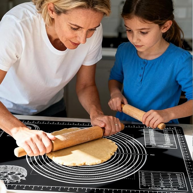 Extra Large Baking Mat - 28" Silicone Pastry Mat, Reusable Non-Stick Dough Mat with Measurement for Fondant, Rolling Dough, Pie Crust, Pizza and Cookies, Black