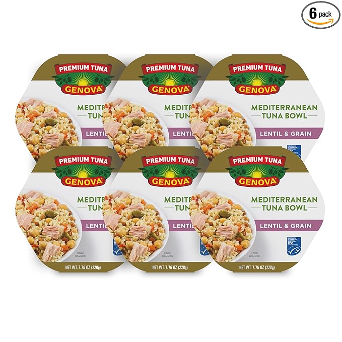 Genova Premium Tuna Mediterreanean Lentil & Grain Salad, 7.76 Ounce Bowls (Pack of 6), Ready to Eat