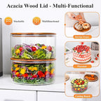 LOVYANXUE 197 oz Large Glass Salad Bowl with Acacia Wood Lid - Glass Trifle Bowl, Versatile Serving Bowls for Cake, Salad, Fruit, Baking, Dessert, Meal Prep, Storing, Microwave & Oven Safe, BPA Free