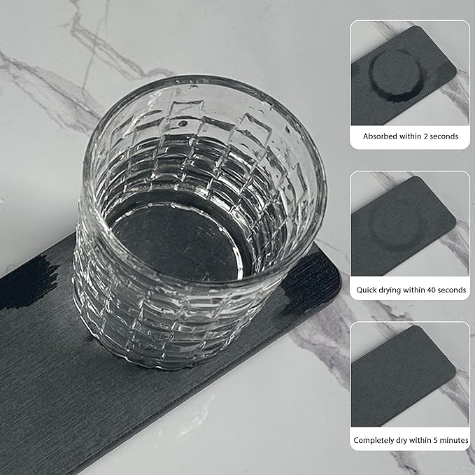 NiuYichee 2 Pcs Water Absorbing Stone Trays, Kitchen/Bathroom Sink Soap Dish, Diatomite Tray Used for Hand Soap & Cosmetic Bottles in the Modern Home, 4" W x 9" L, Dark Gray