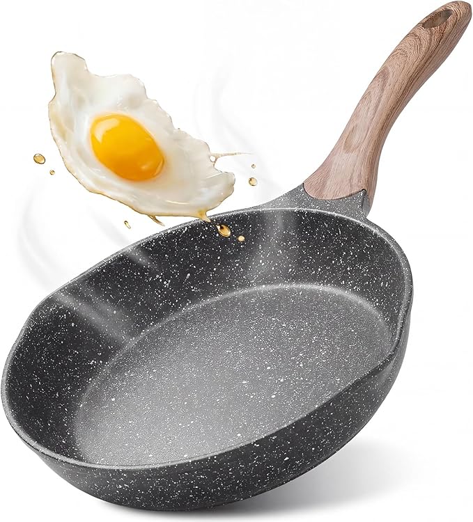 JEETEE 11 inch Nonstick Frying Pan Granite Stone Coating Cookware, Nonstick Omelette Skillet with Soft Touch Handle, All Stove Induction Compatible (Gray)