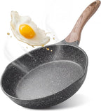 JEETEE 9.5 inch Nonstick Frying Pan Granite Stone Coating Cookware, Nonstick Omelette Skillet with Soft Touch Handle, Compatible with All Stoves (Grey)