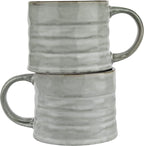 KooK Glazed Coffee Mugs, Ceramic, Microwave & Dishwasher Safe, 13 oz, Java/Slate Lined, Set of 2