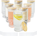 8 Pcs 16 oz Hobnail Glasses Cups Set with Bamboo Lids Straws Brush Hobonail Ribbed Glassware Set for Juice Iced Coffee Beer Cocktail Whiskey