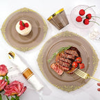 Bestluck 350 PCS Black and Gold Plastic Plates, Disposable Dinnerware Set for 50 Guests, 100 Disposable Plates, 150 Silverwares, 50 Cups, 50 Napkins for Wedding, Party, Graduation