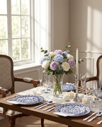 Hioasis 175PCS Blue Plastic Plates - Floral Disposable Dinnerware Set for 25 Guests, Include 50 Dinner & Dessert Plates, 75 Silver Cutlery, 25 Napkins, 25 Cups Perfect for Party (Traditional Style)