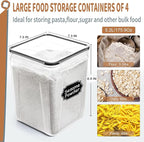PRAKI Large Airtight Food Storage Containers 5.2L / 195oz, 4pcs Pantry Kitchen Organizers and Storage for Flour, Sugar, Baking Supplies, BPA Free, Plastic Flour Containers with 20 Labels & Maker