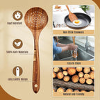 Wooden Spoons for Cooking, Wooden Utensils for Cooking Natural Teak Wooden Kitchen Utensils Set Comfort Grip (7 PCS SET)