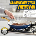 GOTHAM STEEL 12 Inch Non Stick Frying Pans Nonstick Skillet, Ceramic Pan for Cooking Non Toxic, Nonstick Frying Pan Skillets with Stay Cool Handle, Fry Pans, Oven and Dishwasher Safe - Navy
