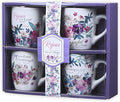 Christian Art Gifts Ceramic Coffee or Tea Mug Set for Women, Rejoice Watercolor Flowers Design Bible Verse Mug Set, Boxed Set of 4 Coffee Cups