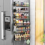 Magnetic Spice Rack for Refrigerator, 6 Pack Magnetic Shelf, Fridge Magnet Organizer with Moveable 12 Hooks, Magnetic Fridge Shelf for Kitchen Organization and Storage (6 Pack)