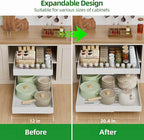 PAKETA 1 Pack Expandable Pull Out Cabinet Organizer, 21'' Deep Pull Out Drawers for Cabinets, Upgrade 3 Slide Rails Sliding Drawers for Cabinet with Adhesive Nano Film (White)