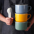 Soup Bowls with Handles & Spoons, 30oz Ceramic Ramen Bowl with Lid, Large Soup Mugs/Cups for Instant Noodle, Big Cereal Bowls for Oatmeal, Soup Containers with Lids, Set of 2, Teal Blue