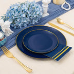 NOCCUR 350PCS Navy Blue Plastic Plates - Blue Disposable Dinnerware Set for 50 Guests, 100 Dinner/Dessert Plates, 150 Gold Silverware, 50 Cups&50 Napkins for Party/Wedding/Graduation/Memorial Day