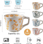 Ceramic Mugs 11 oz Unique Luxurious Cups Set of 4, Mug for Coffee Milk Latte Cappuccino Tea, Office Home Kitchen Use, Dishwasher Birthday Gift Microwave Freezer Safe Stoneware Mixed